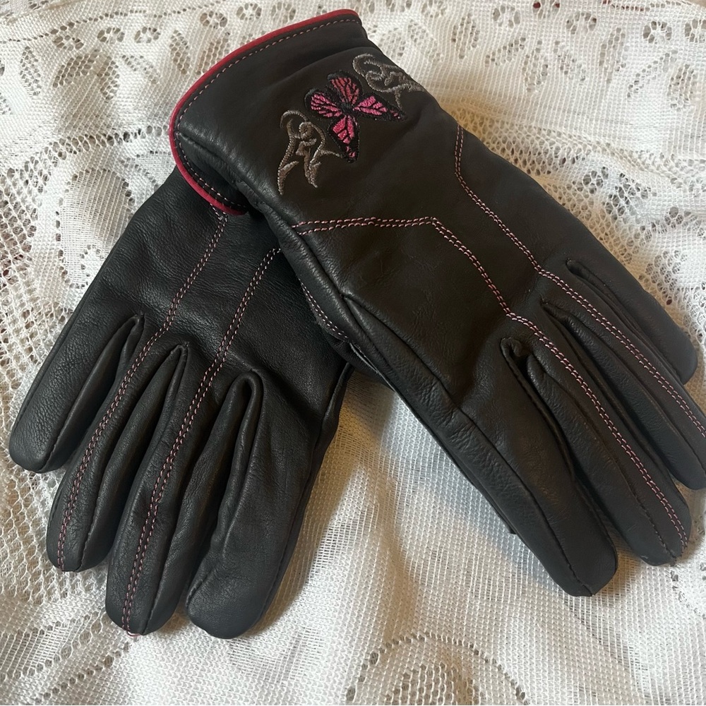 Ladies Leather Embroidered Gloves